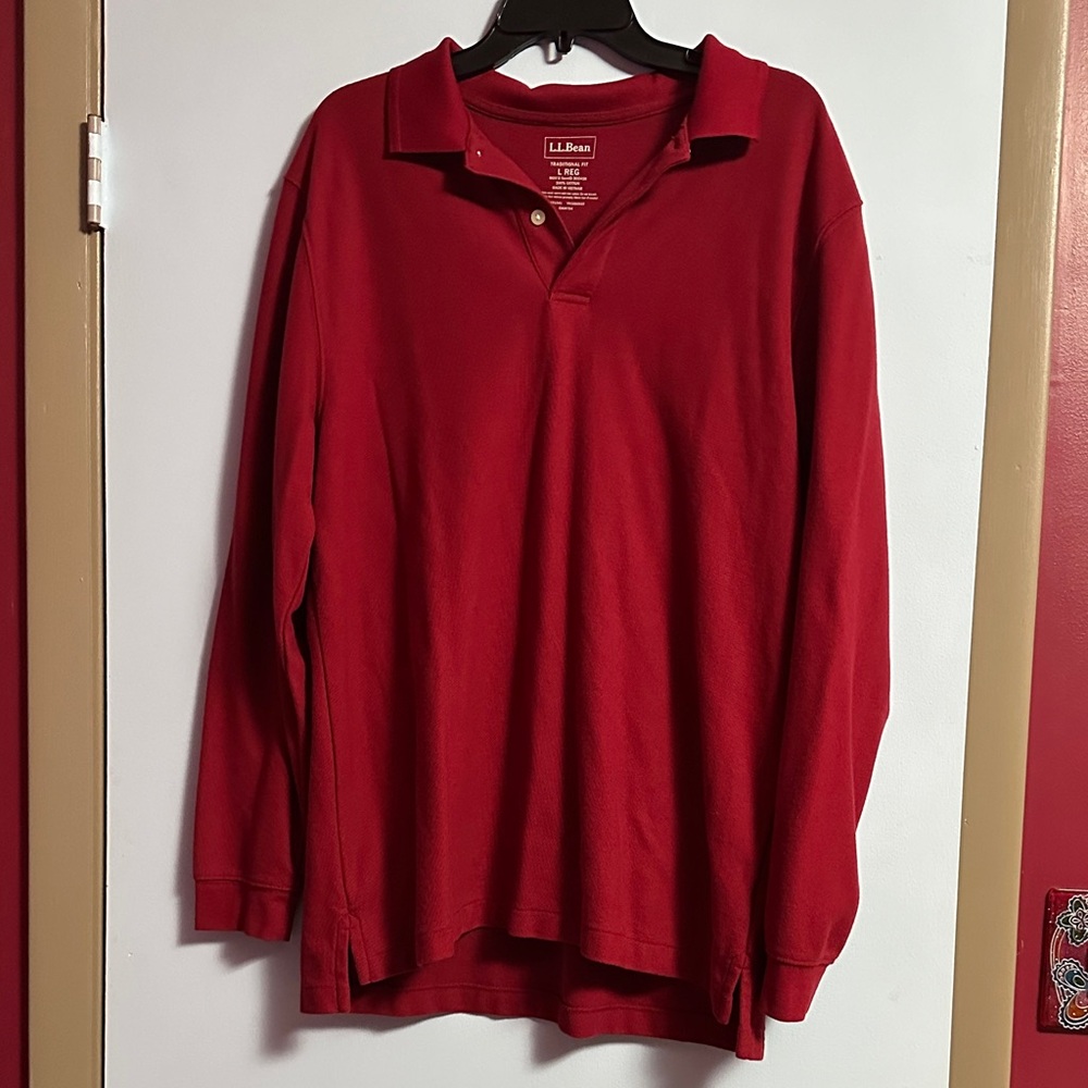 L.L. Bean Men's Classic Long Sleeve Red Polo